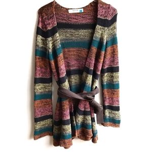 Sparrow Anthropologie Multicolored Striped Belted Boho Knit Cardigan Size Large